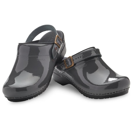 Sanita Women's Open Back Clog, Patent Leather Upper, Polyurethane Outsole, Steel, Size 7.5-8 M 470638-056-39